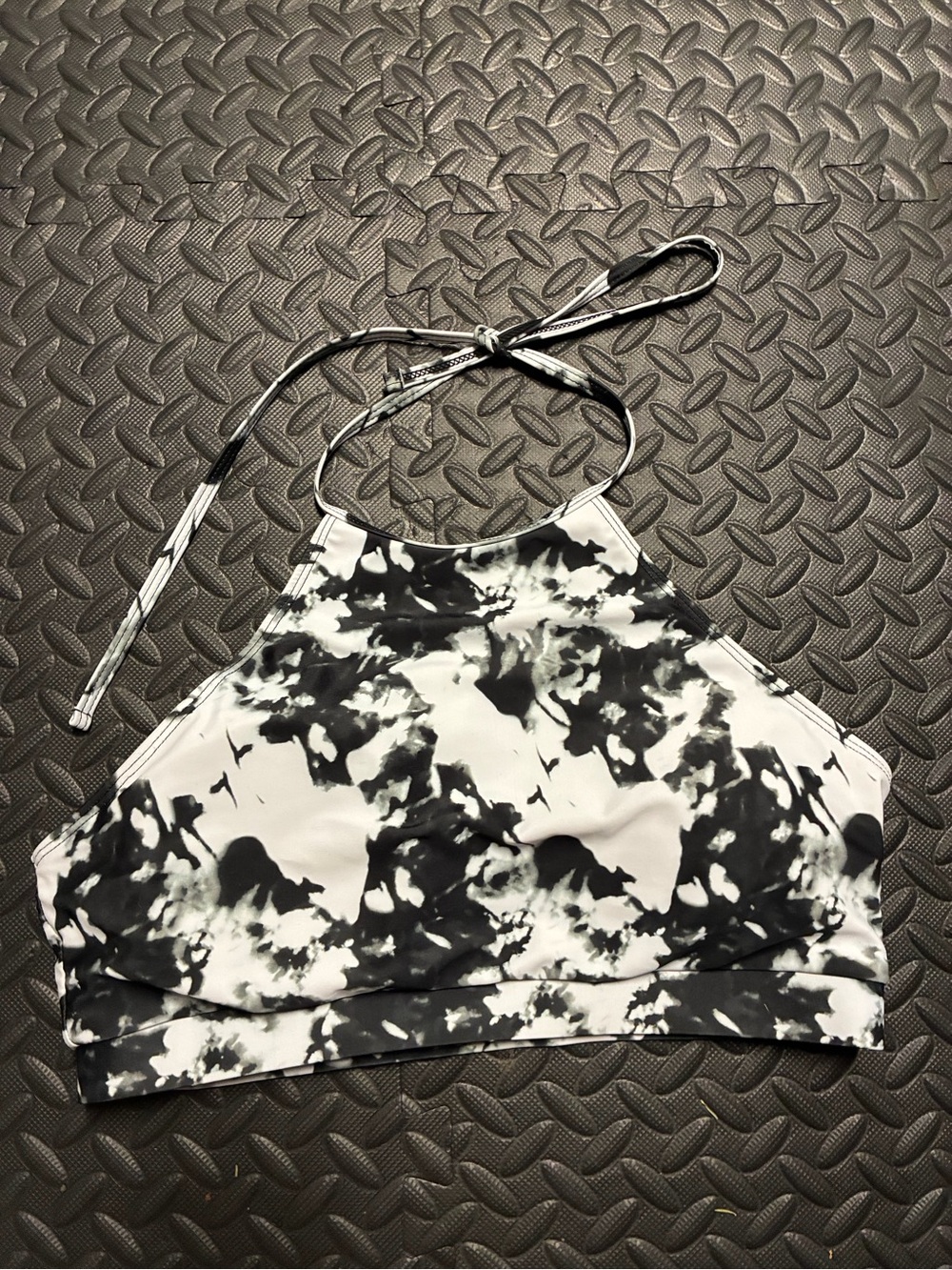 Black & White Marble Halter Sports Bra Top
